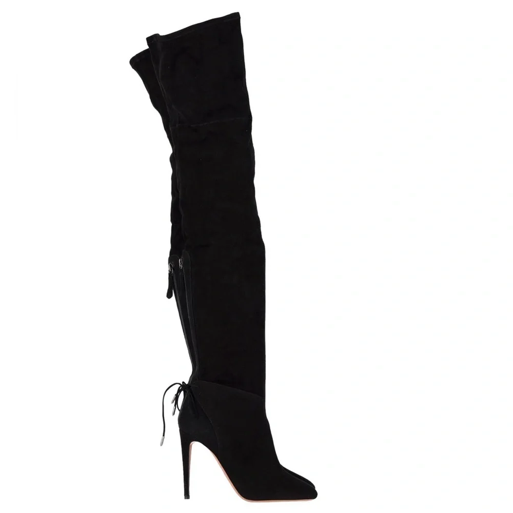 Aquazzura Giselle Over-The-Knee Boots in Black Suede